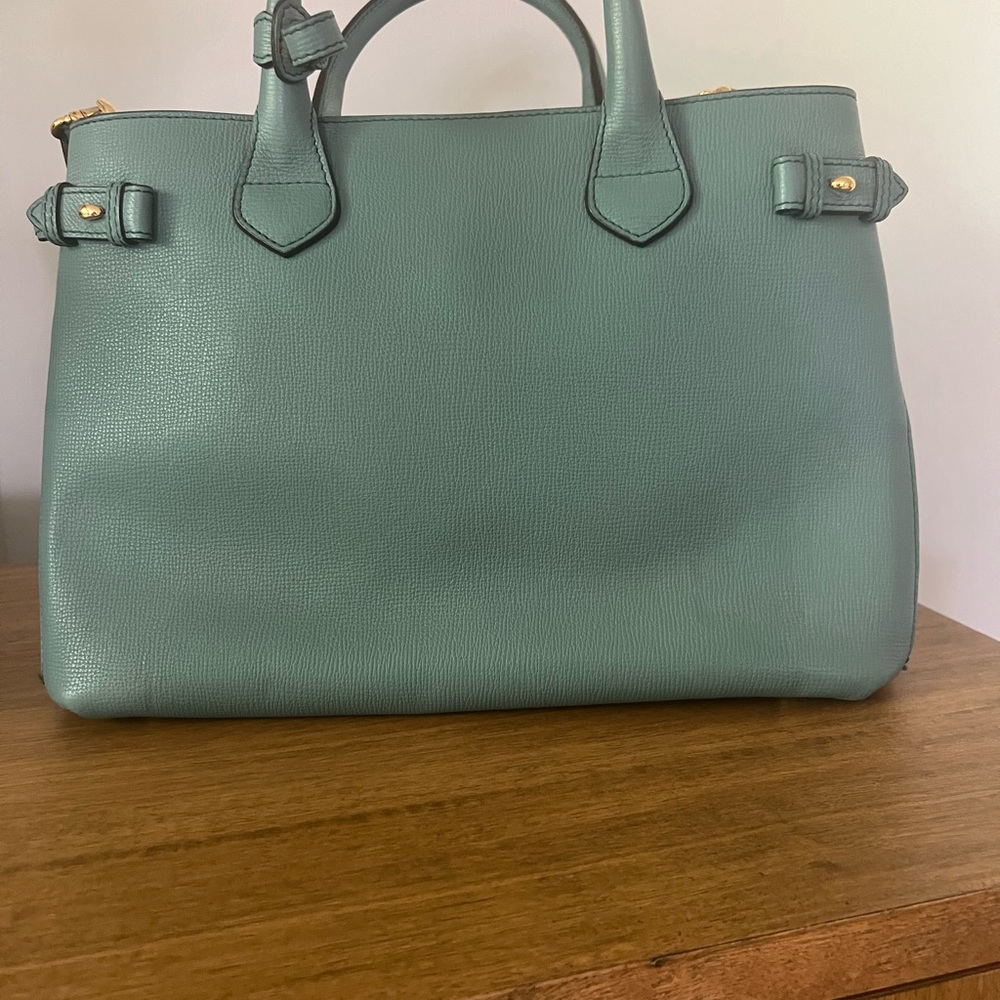 BURBERRY Teal Pebbled Leather Medium Tote - Picture 3 of 13
